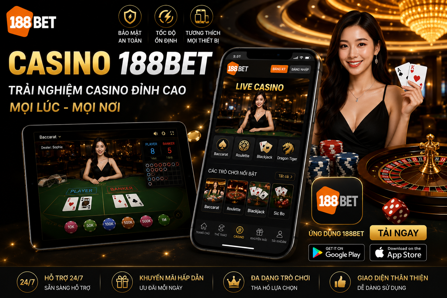 Trải nghiệm Casino 188BET trên điện thoại