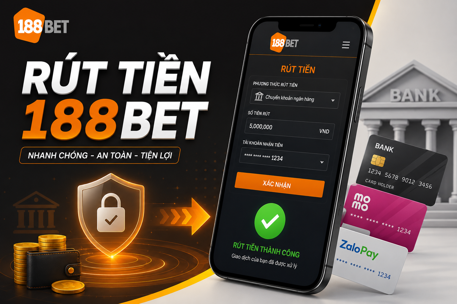Giao diện rút tiền 188BET hỗ trợ giao dịch nhanh chóng và bảo mật